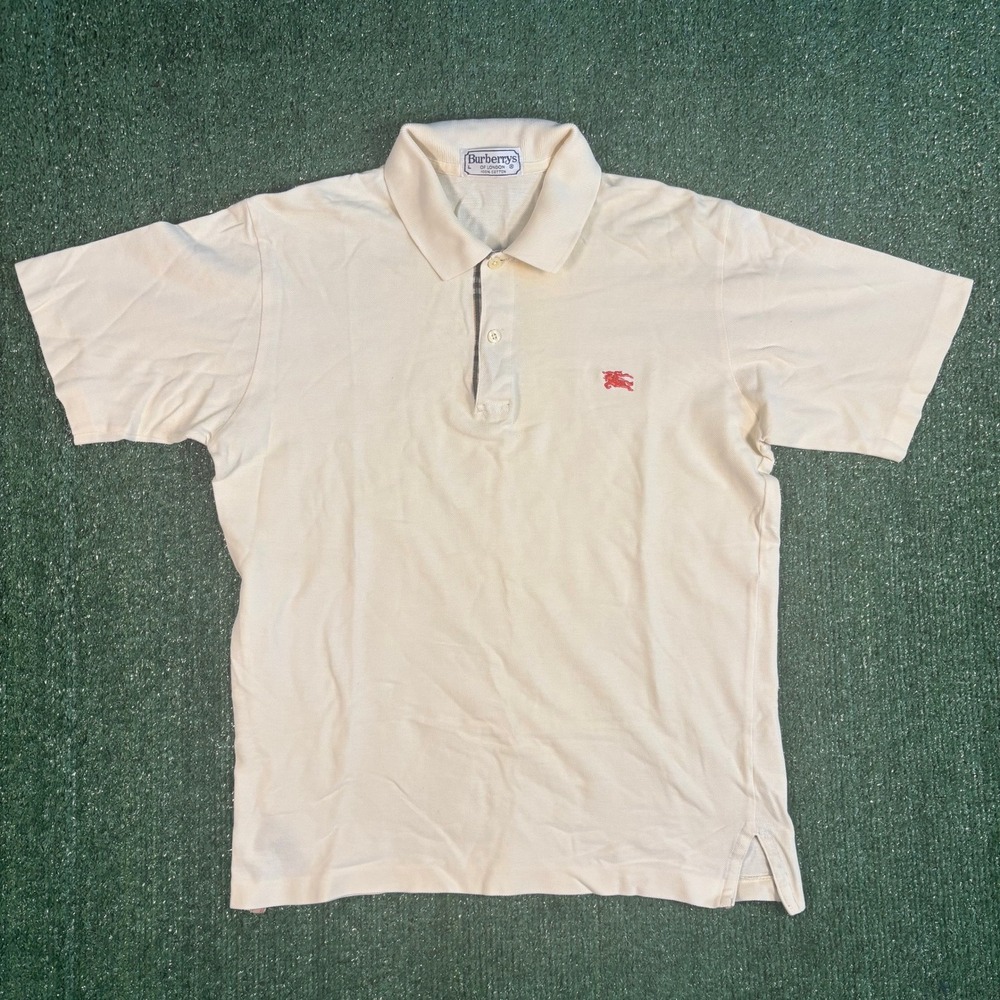 Burberrys Polo Shirt Mens L Cream Good Condition Embroidered Knight Logo - Picture 2 of 5